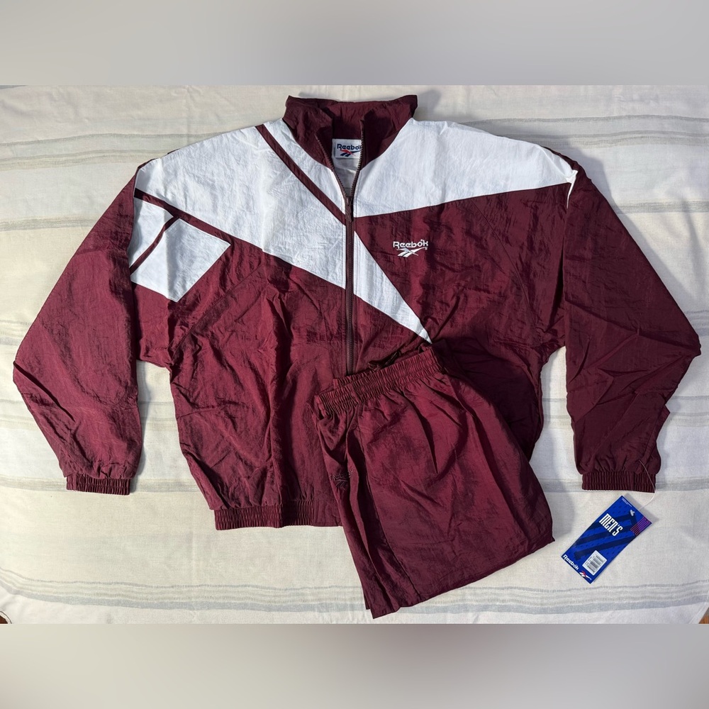 Vintage 1990s Reebok Warmup Full Tracksuit Maroon Size Large *BNWT*
